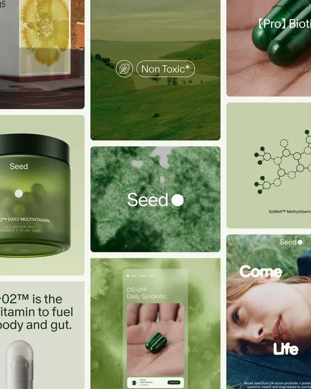 Seed supplement brand identity collage, organic, minimal, earthy