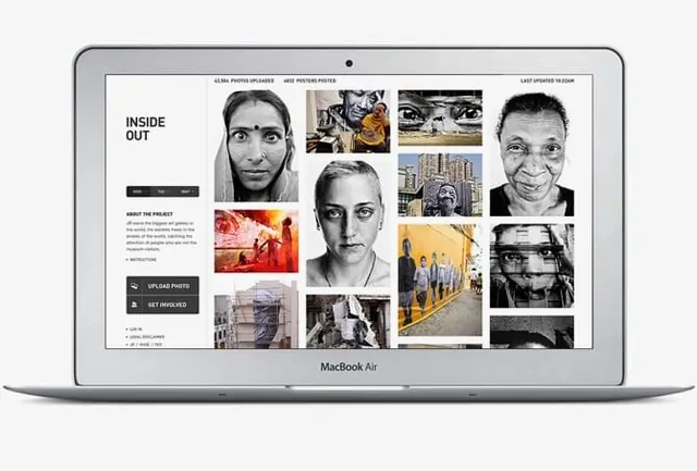Portfolio Grid Layout on Laptop Mockup, minimal, editorial, light