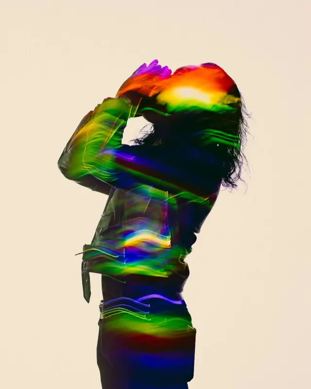 Abstract Humanoid Figure with Rainbow Distortion, abstract, gradient-heavy, vibrant