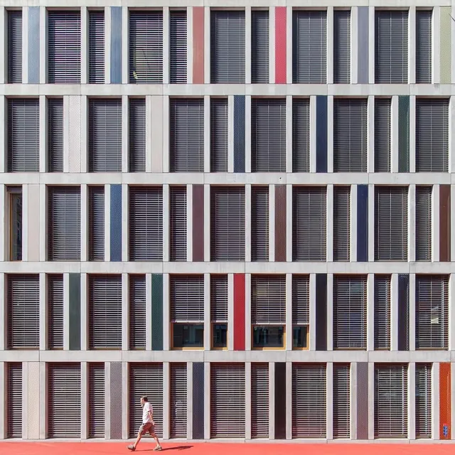Architectural Grid Facade, minimal, geometric, high-contrast