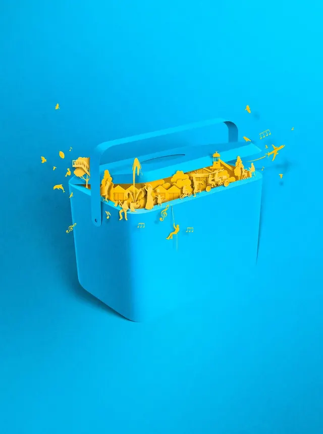 Blue Tote Bag with Gold Accents