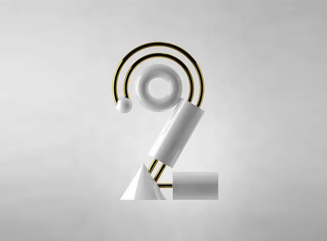 Abstract 3D geometric sculpture with gold accents, minimal, geometric, light