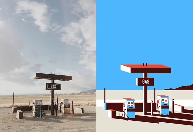 Gas Station Visual Comparison, photographic, flat, high-contrast