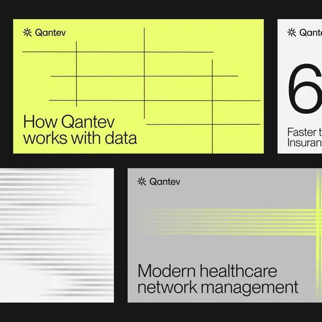 Qantev data-visualization grid poster, minimal, corporate-clean, high-contrast