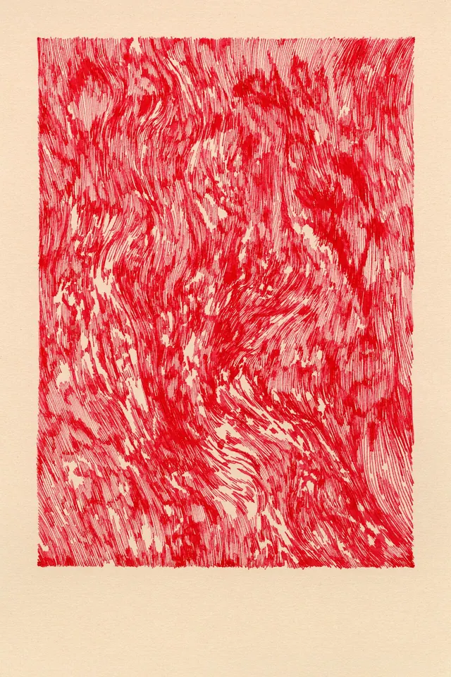 Red gestural texture on cream, abstract, warm