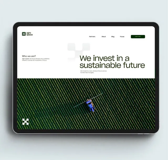 Agro space hero with diagonal green field pattern, minimal, corporate-clean, light