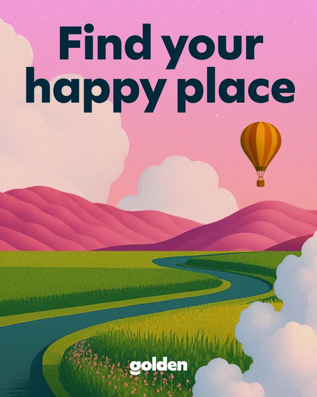 Golden travel illustration landscape, gradient-heavy, illustrated, warm