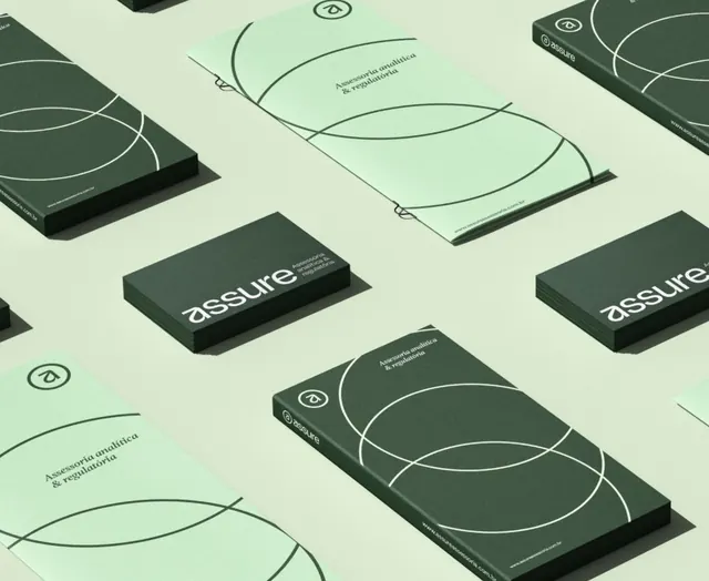 Assure branding corporate mockups, minimal, corporate-clean, dark