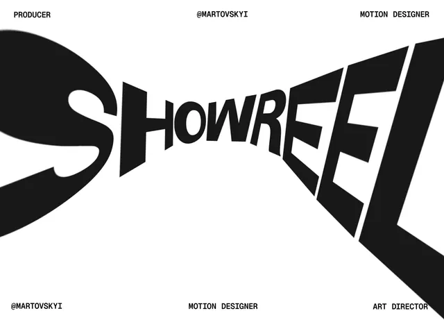Showreel motion design title card, minimal, geometric, dark