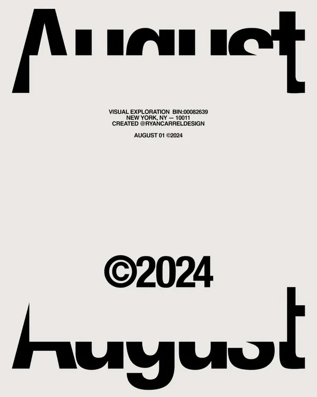 Geometric display type with centered metadata, minimal, geometric, dark