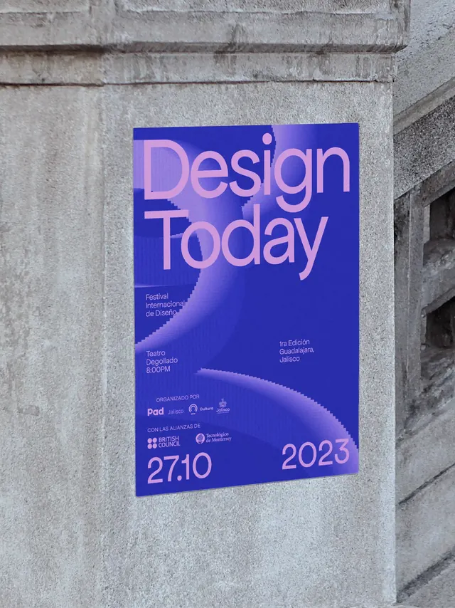 Design Today 2023 conference poster, gradient-heavy, geometric, gradient