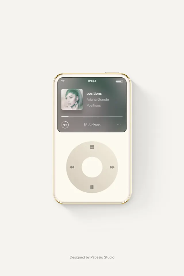 Luxury iPod mockup with dark music player interface, minimal, luxury, light