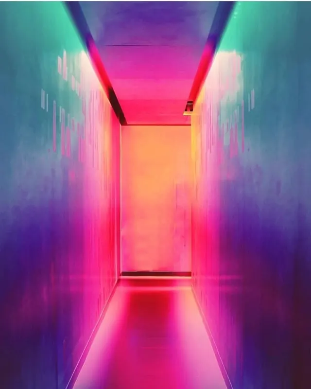 Neon Corridor Perspective, gradient-heavy, abstract, vibrant