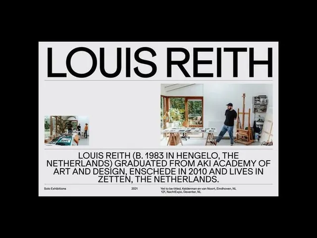 Swiss-style biographical artist poster, minimal, swiss, dark