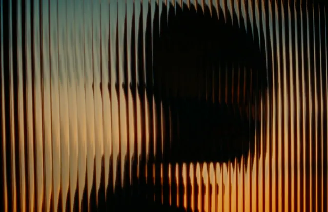 Distorted Portrait with Vertical Lines, brutalist, abstract, warm