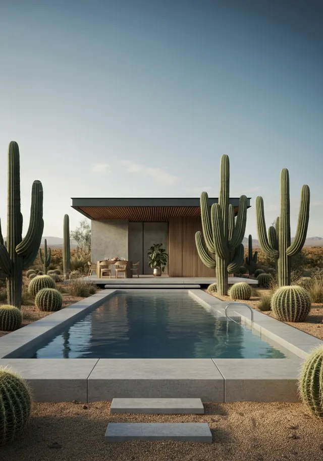 Desert Modernist Architecture, minimal, luxury, warm