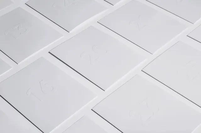 Isometric White Tiles with Embossed Text, minimal, geometric, monochrome