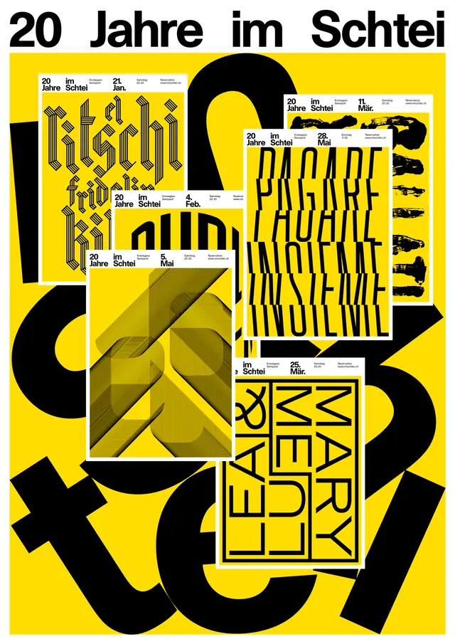 Typography Collage Poster, brutalist, maximalist, high-contrast