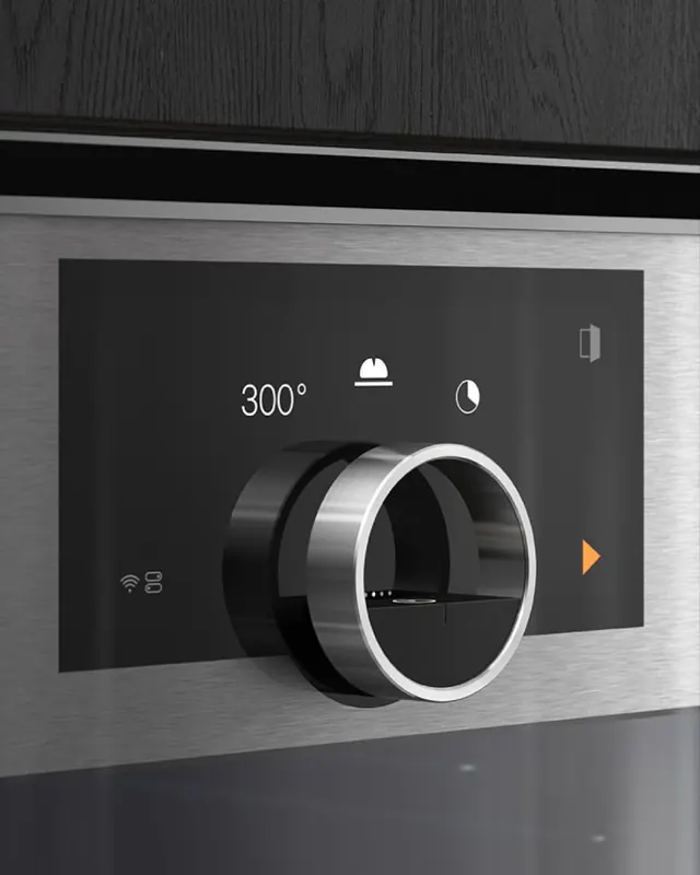 Smart home control panel interface mockup, minimal, technical, dark