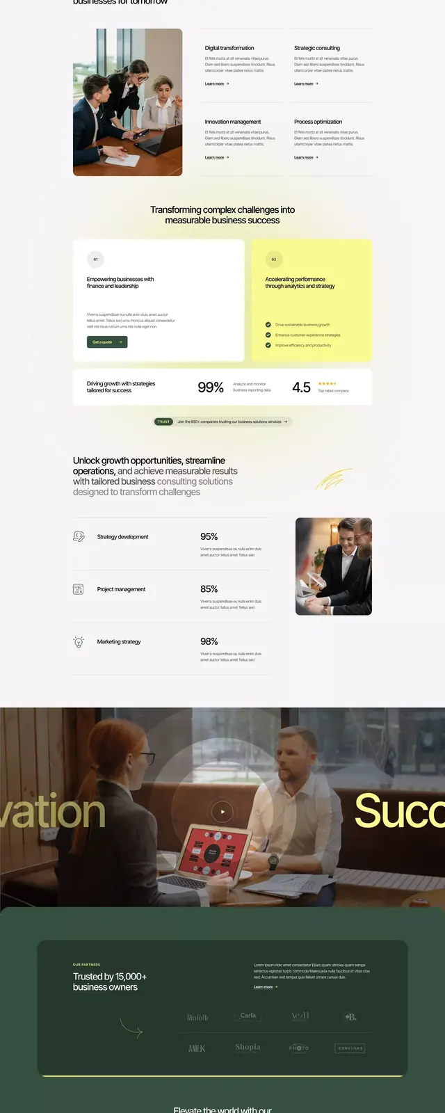 Dark fintech layouts with photography and bold typography, dark-mode, corporate-clean, dark