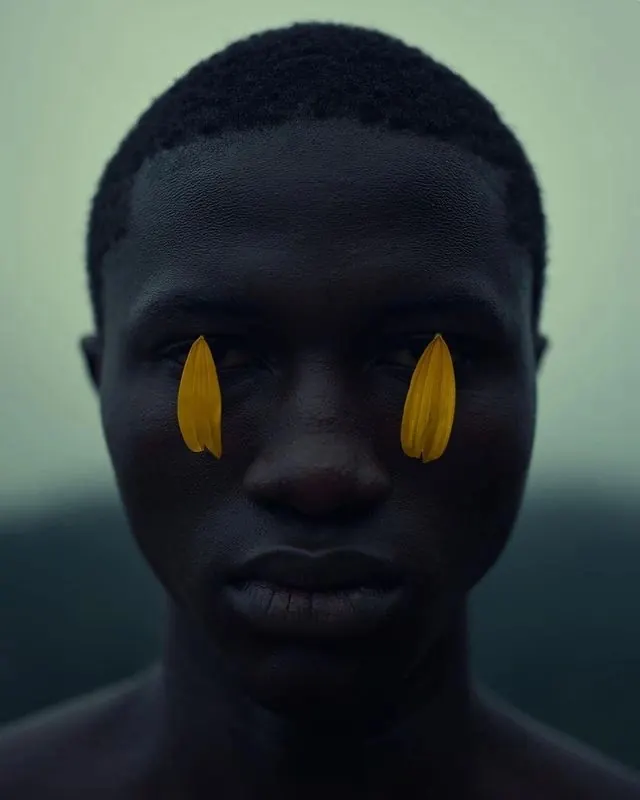 Portrait with Yellow Eye Accents, dark-mode, abstract, dark