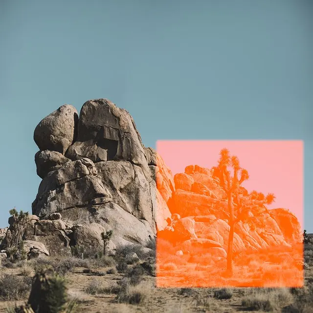 Desert rock formation with coral color overlay, photographic, abstract, earthy
