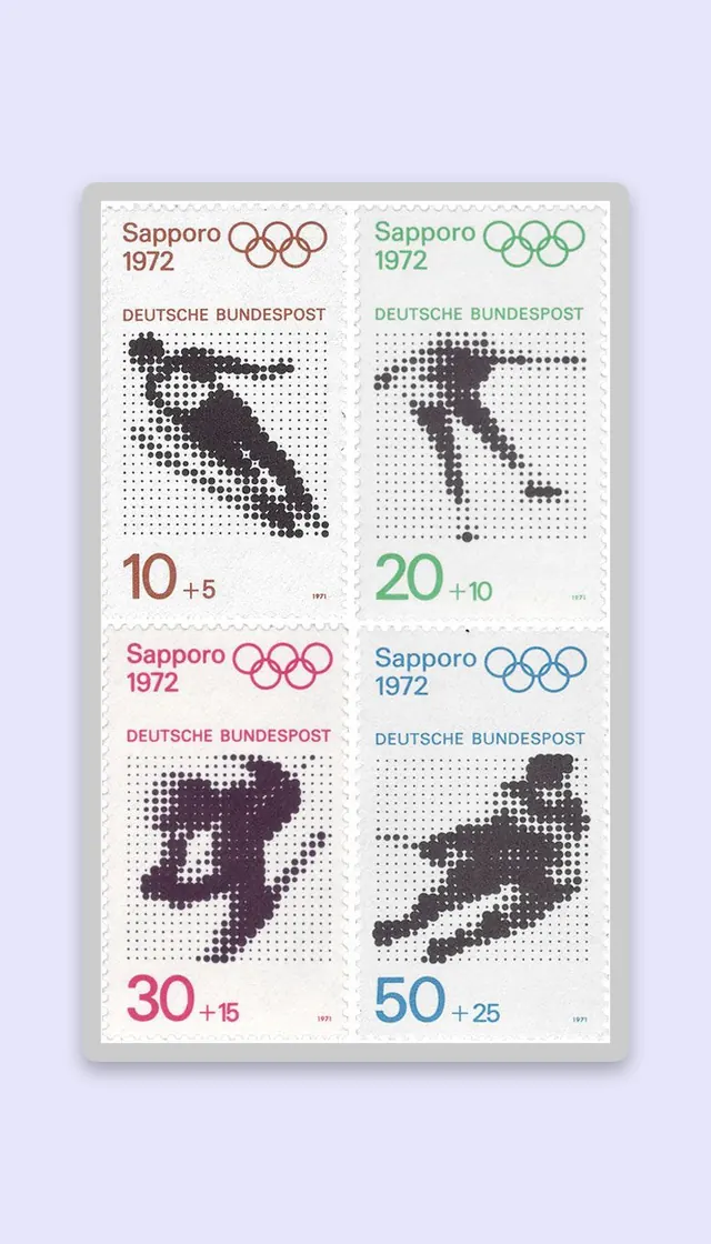 1972 Olympic commemorative stamp set, retro, monochrome, light