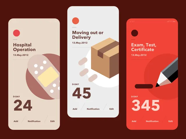 Healthcare app UI with card-based task tracking, flat, minimal, warm