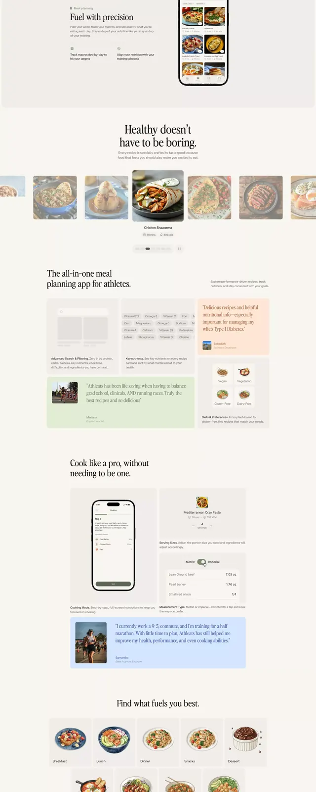 Nutrition app interface with recipe planning layout, minimal, flat, light