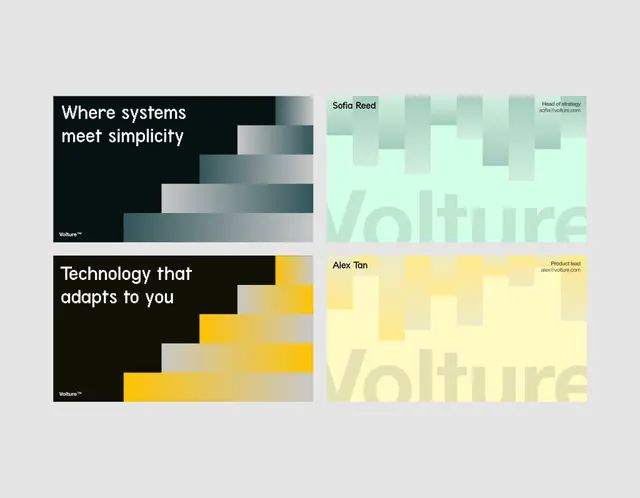 Geometric stepped blocks in teal and yellow, minimal, corporate-clean, warm