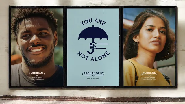 Triptych street posters with portraits and minimal text, minimal, photographic, light