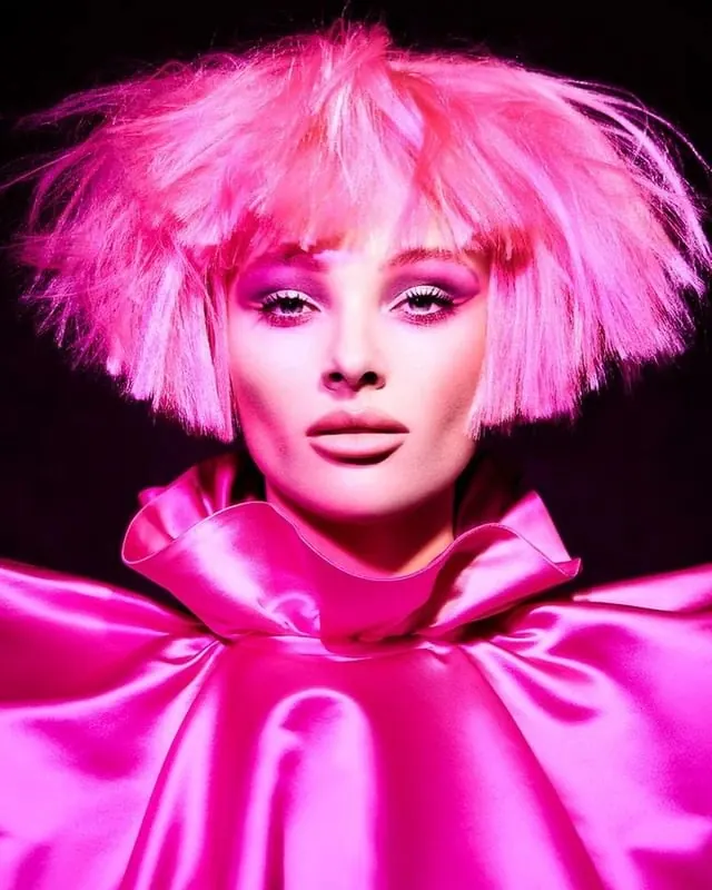 Pink Portrait with High-Shine Fabric, luxury, photographic, vibrant