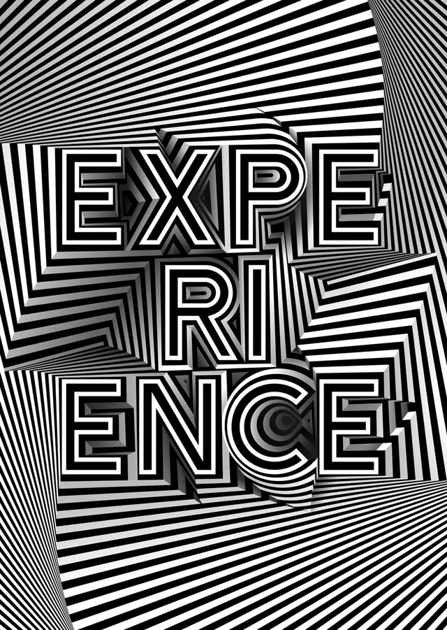 Experience Typography Graphic, brutalist, neo-brutalist, monochrome