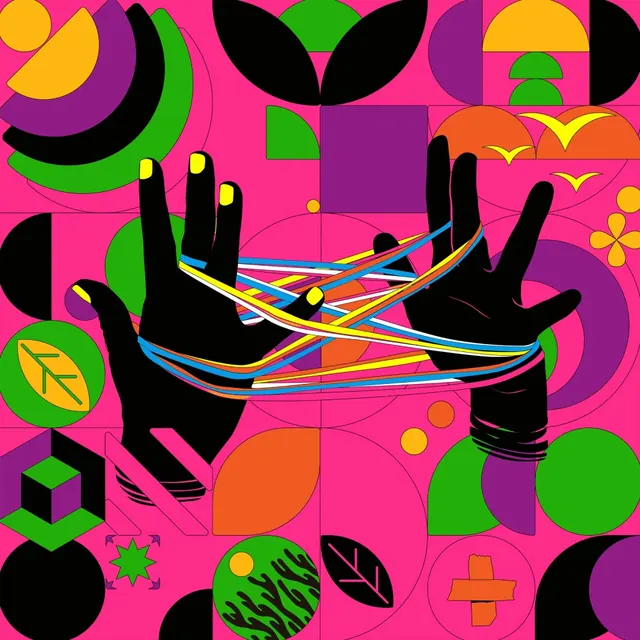 Abstract Geometric Collage, maximalist, playful, vibrant
