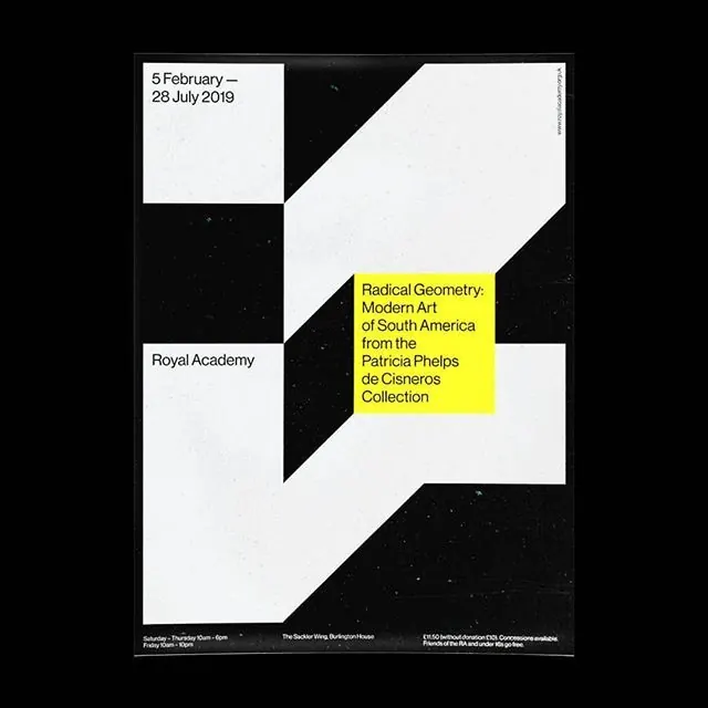Radical Geometry exhibition poster, geometric, minimal, dark