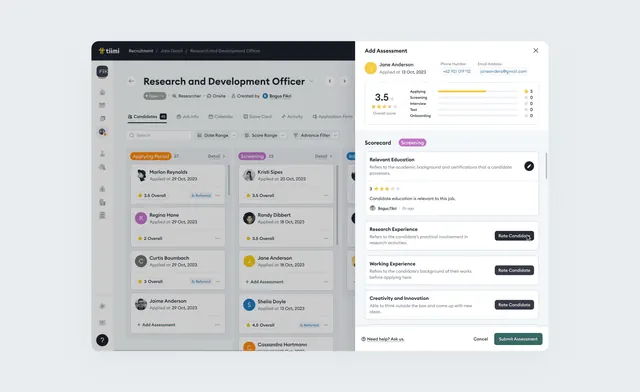 HR assessment platform UI dashboard, minimal, light