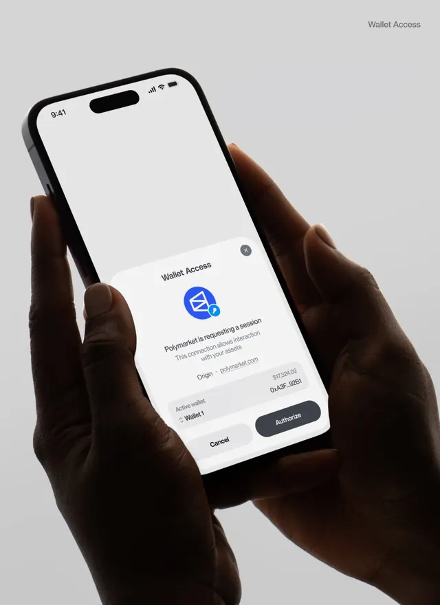 Crypto wallet access dialog mockup, minimal, corporate-clean, light