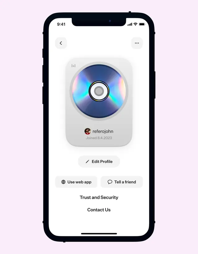 Mobile profile card with CD design, minimal, flat, light