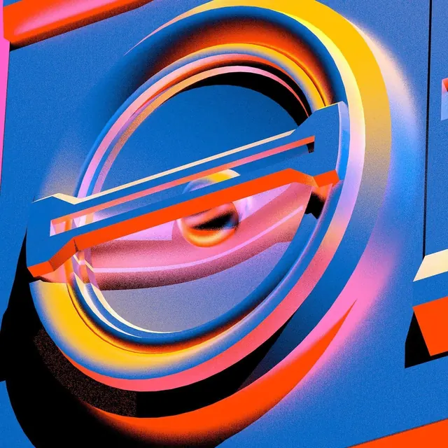 Abstract 3D Geometric Composition, 3d-render, gradient-heavy, vibrant