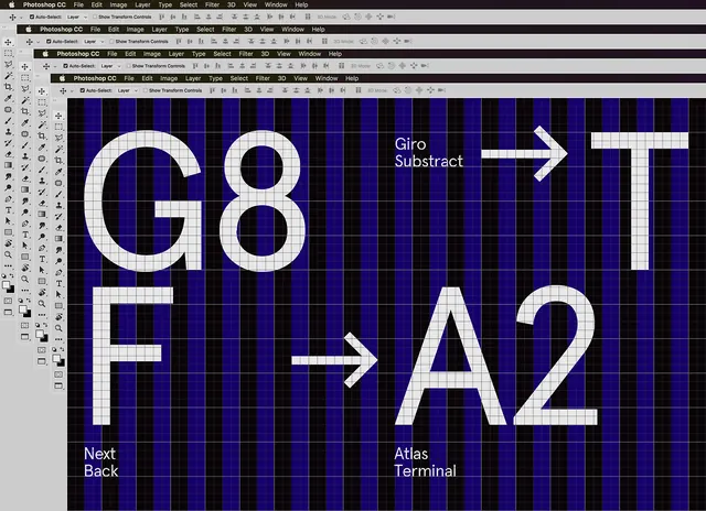 Typeface Comparison Grid, technical, minimal, high-contrast