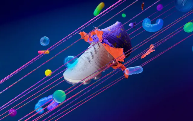 Abstract 3D Character with Neon Accents, 3d-render, gradient-heavy, dark