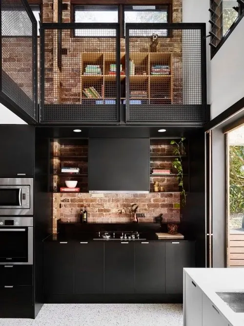 Modern Industrial Kitchen Interior, minimal, dark-mode, dark
