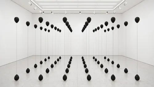 Suspended Sphere Installation, minimal, geometric, monochrome