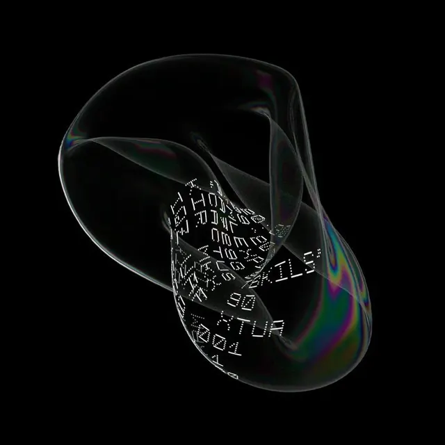 Iridescent Abstract Graphic, glassmorphism, gradient-heavy, dark