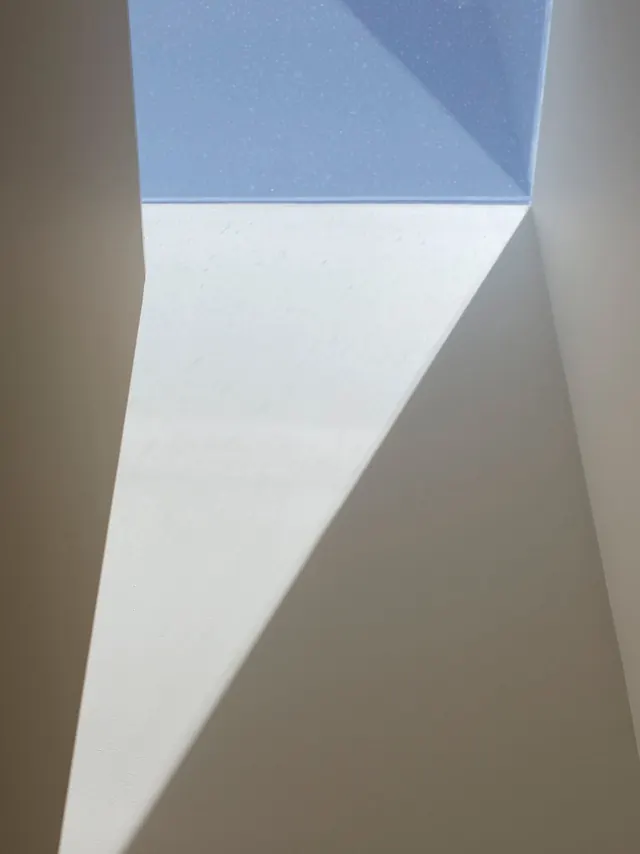 Geometric Blue and White Architectural Form, minimal, geometric, light