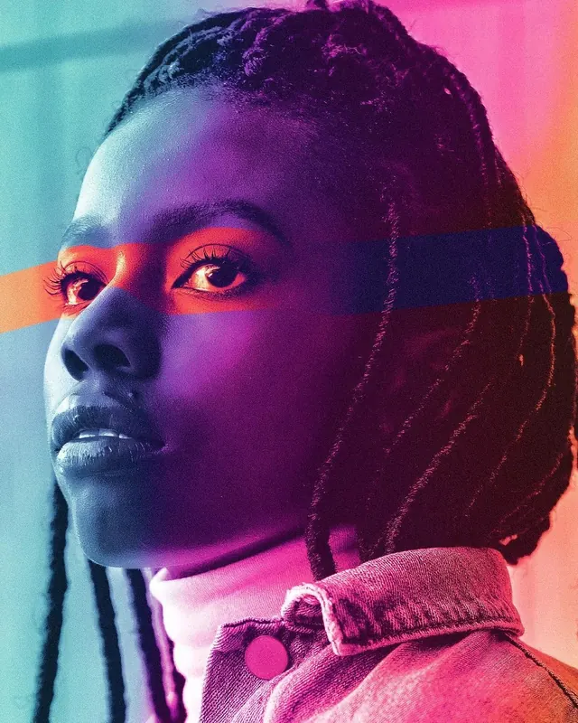 Portrait with Neon Overlay, gradient-heavy, abstract, vibrant