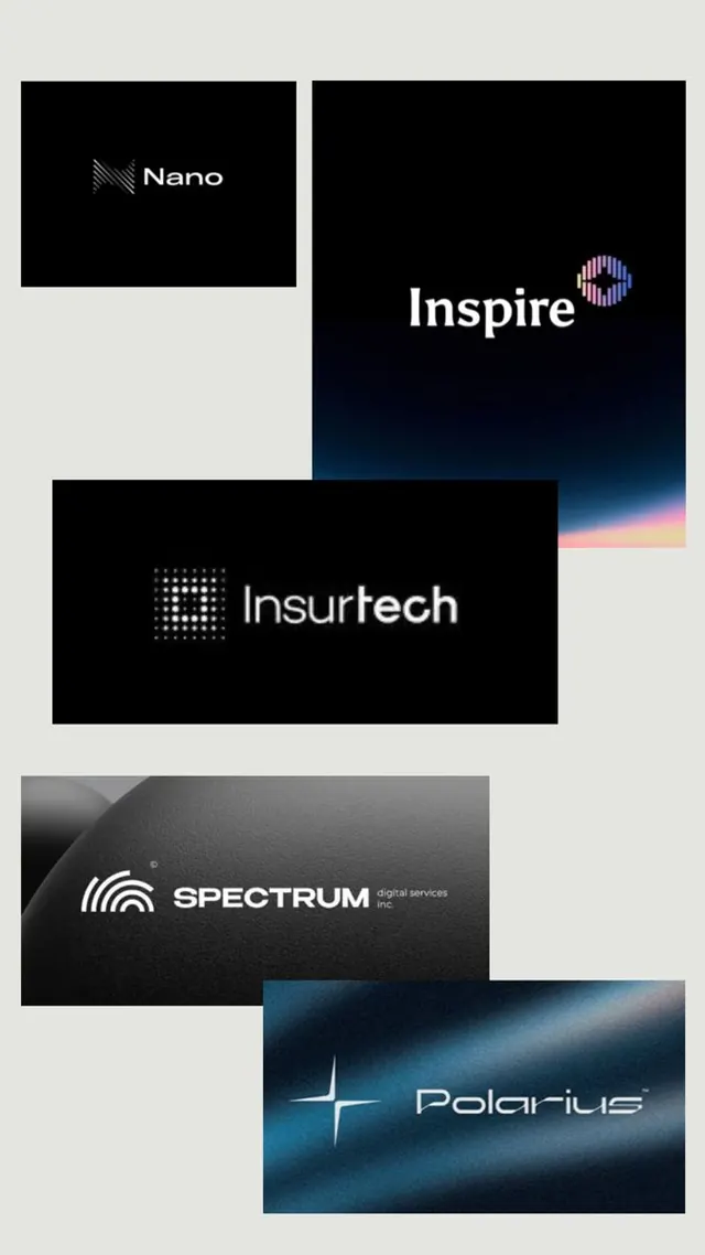 Dark fintech brand logo collection, minimal, dark-mode, dark