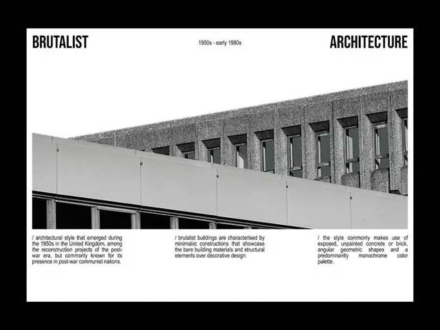 Brutalist architecture documentary layout, brutalist, minimal, dark