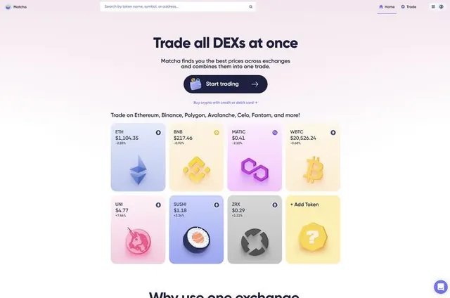 Crypto exchange landing page with pastel token cards, minimal, flat, light