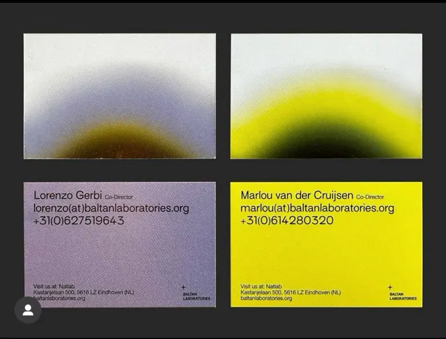 Gradient panel business cards with purple and yellow, minimal, gradient-heavy, warm